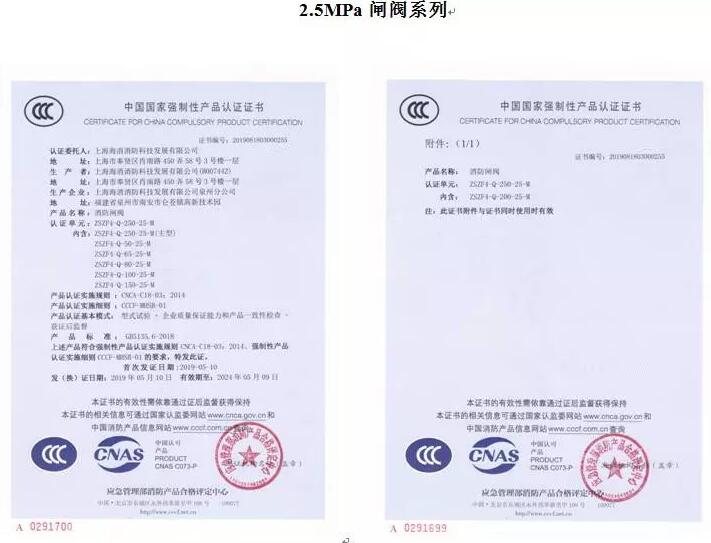 上海海消消防11個系列通用閥門通過3C認(rèn)證 上海海消消防11個系列通用閥門通過3C認(rèn)證