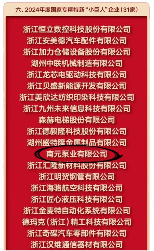 南元泵業(yè)斬獲國家專精特新“小巨人”與國內首臺(套)兩項殊榮 南元泵業(yè)斬獲國家專精特新“小巨人”與國內首臺(套)兩項殊榮